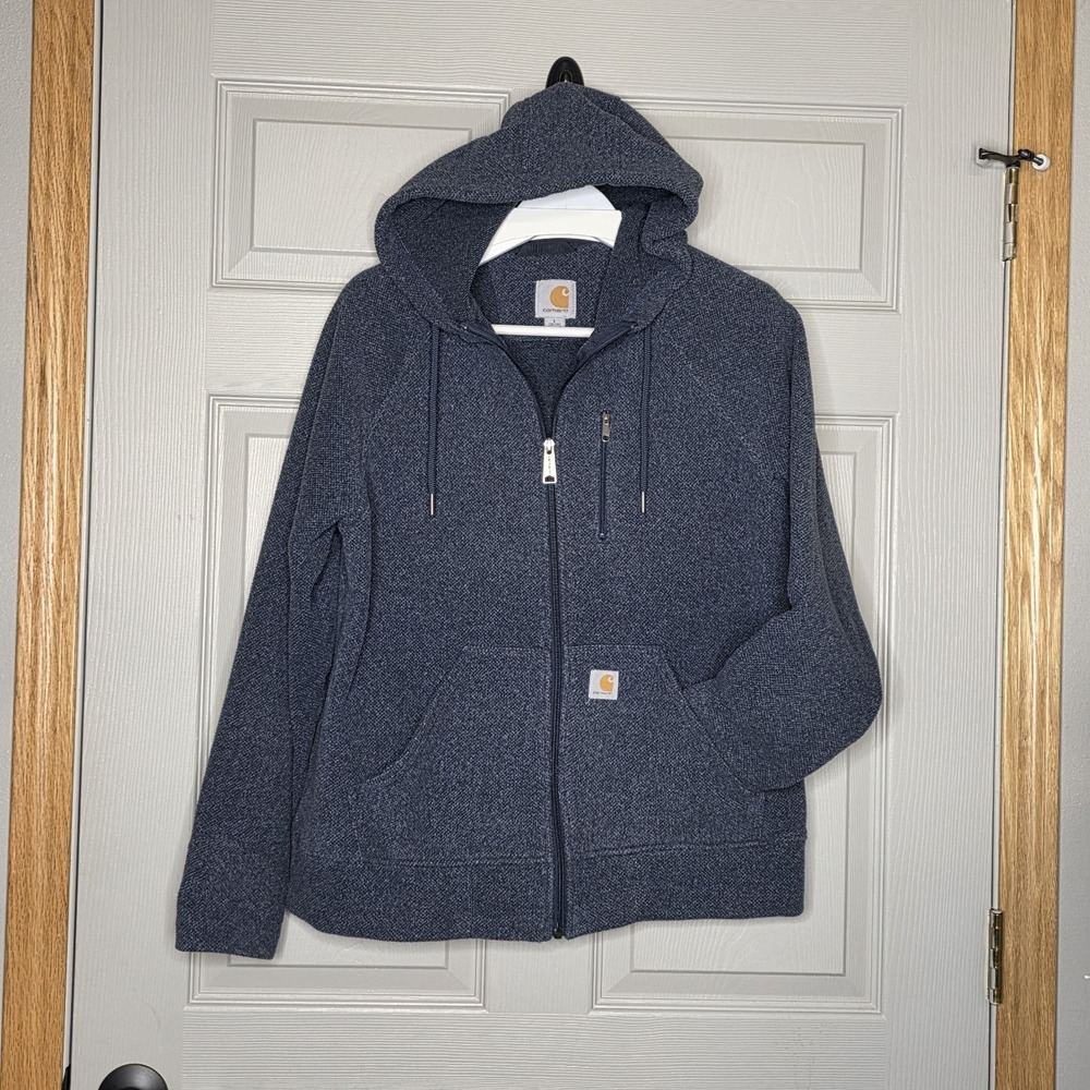 Carhartt Kentwood Fleece Jacket Large (12-14) Full Zip Hood Blue Chore workwear